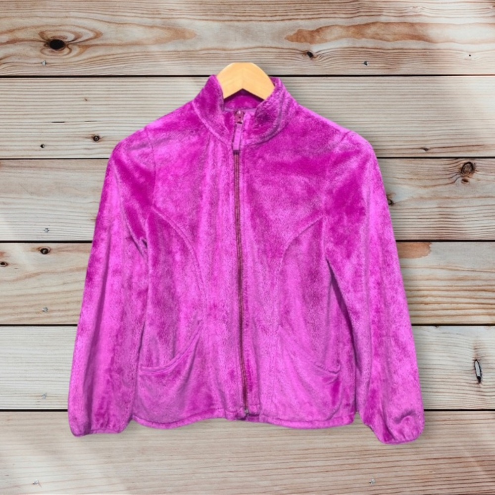 Children’s Place Girls Dark Pink Furry Full Zip Fleece Jacket Size: L (10-12)